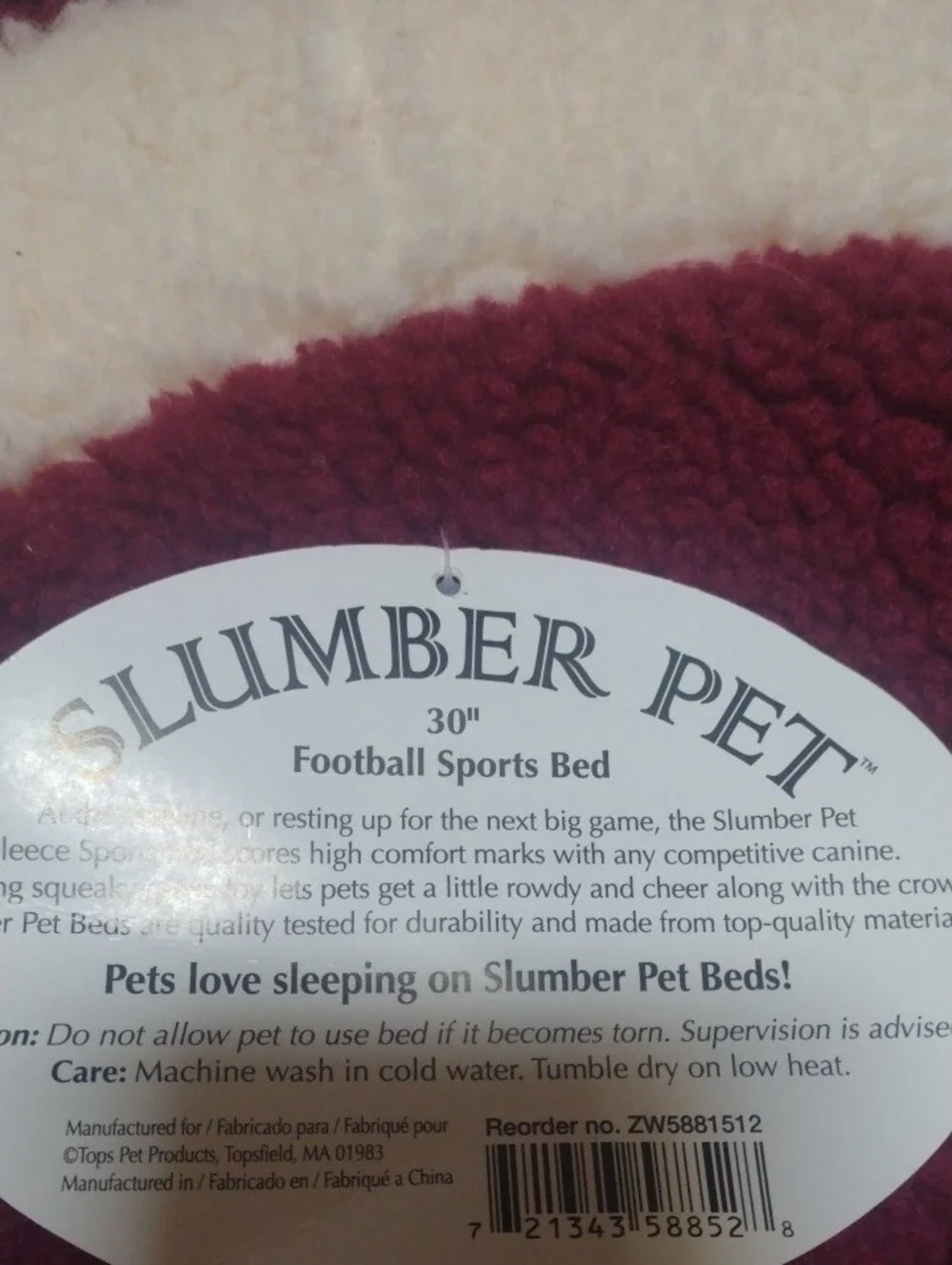 Slumber Pet Burgundy & Cream Plush Pet Bed